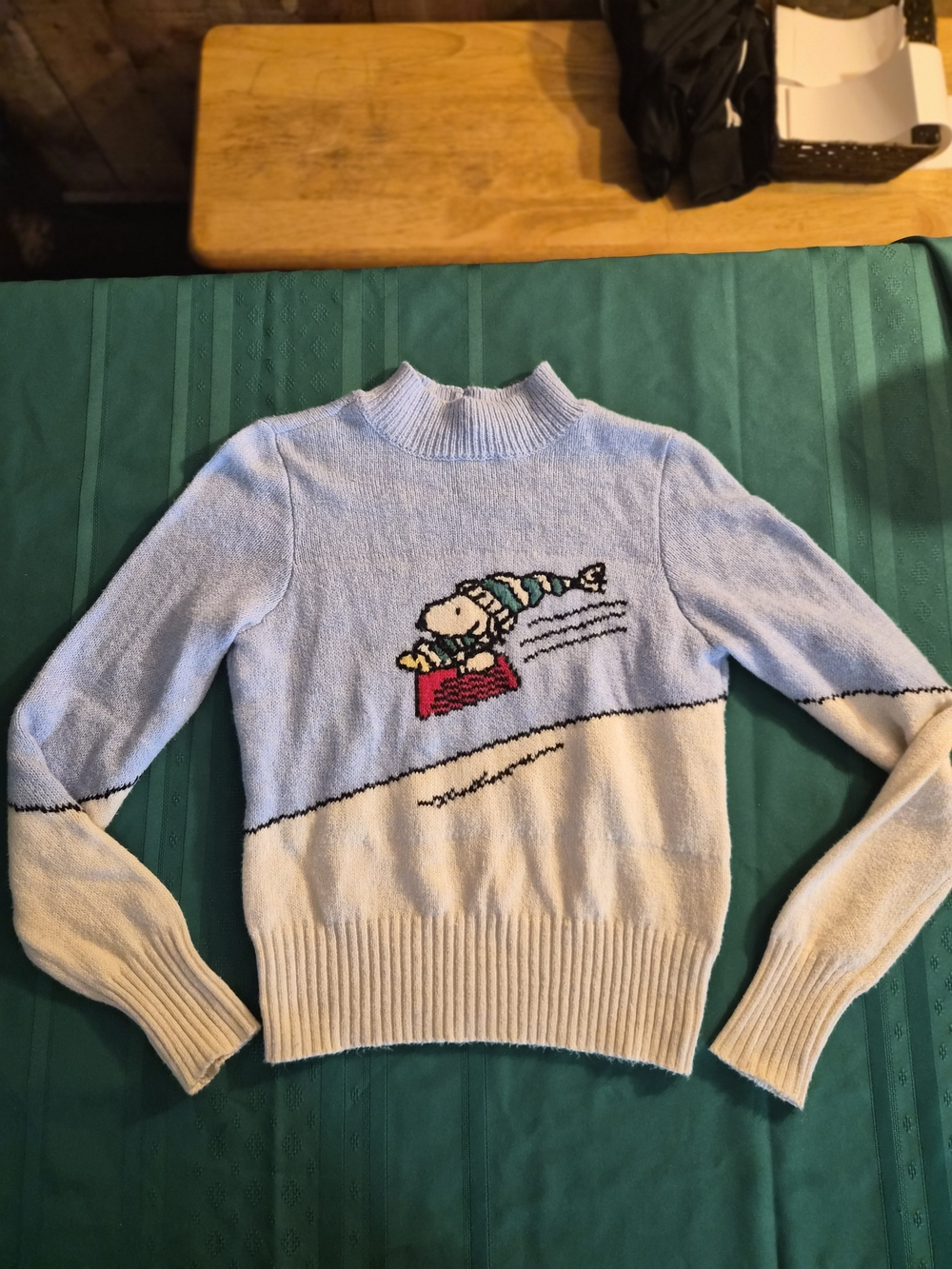 American Eagle Outfitters Light Blue & Cream Snoopy Ski Turtleneck Sweater